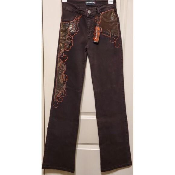 BrazilRoxx Embellished Embroidered Jeans BR 38/US 2 Brown - NEW With Tags